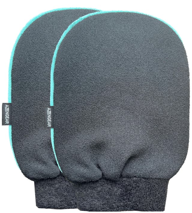 aZengear Peeling-Handschuh (Paar), Tiefenreinigender Koreanischer Bade- und Duschpeelinghandschuh - Entfernt abgestorbene Haut, Spray-Tan und Keratosis Pilaris für Männer und Frauen, Schwarz