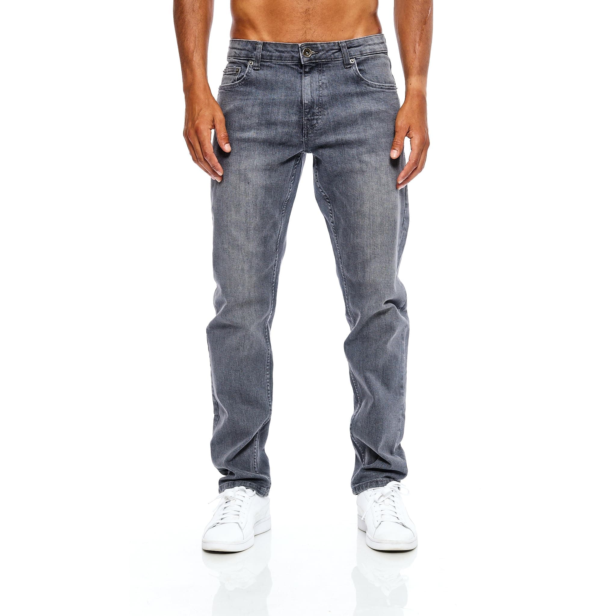 JEEL Herren-Jeans - Regular-Fit Straight-Cut - Stretch - Jeans-Hose Basic Washed 38W / 32L 04-grau 🌟