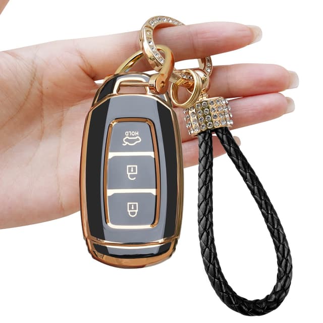 Yumzeco Autoschlüssel Hülle Cover für Hyundai - Schlüsselanhänger in Schwarz 🚗🔑