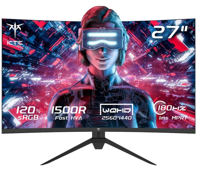 KTC Gaming Monitor Curved 27 Zoll, 180Hz, QHD 2K 2560 x 1440p, 1ms, HDR10, Freesync & G-sync, VA 1500R Rahmenlos Monitore, 120% sRGB, Blaulicht Reduktion PC Bildschirm, DP 180Hz, HDMI 144Hz, H27S17 27" 2K 180Hz