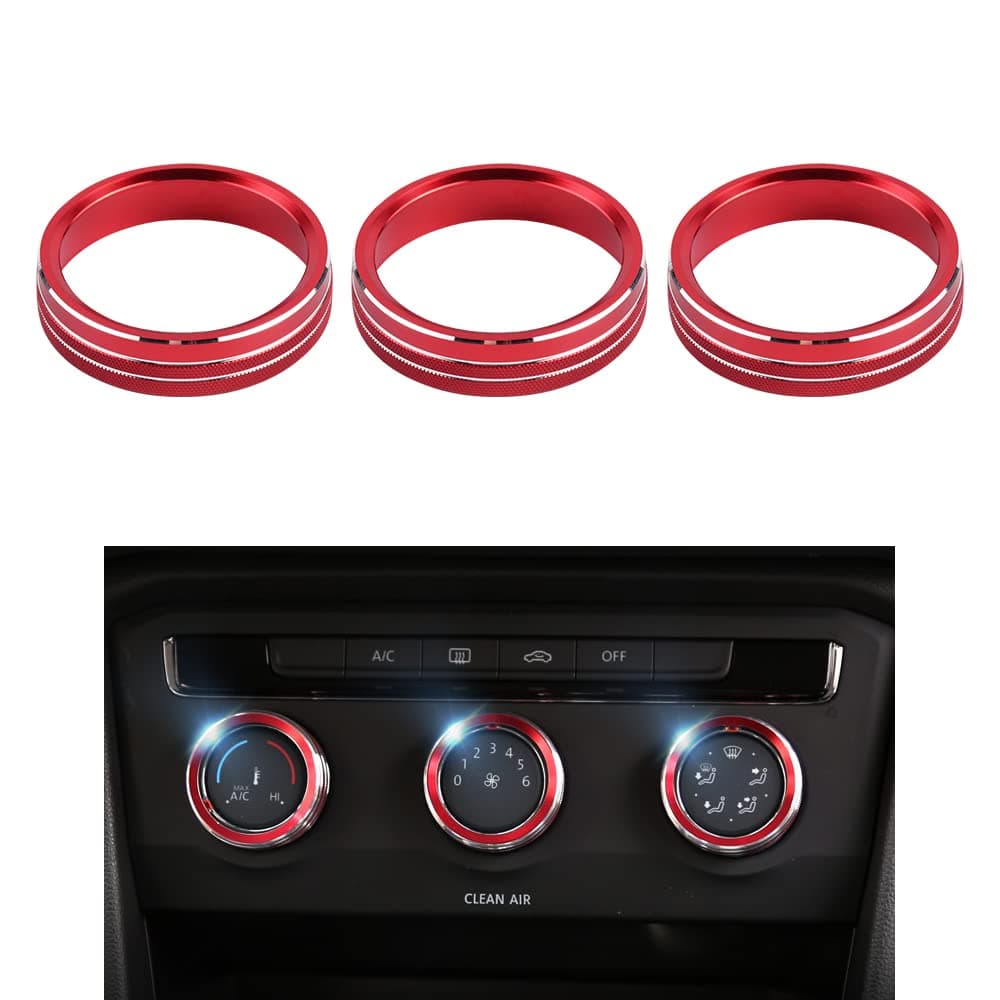 VDARK für Volkswagen Zubehör Rot AC Klimaanlage Schaltknopf Abdeckungen Metall Aufkleber Aufkleber Kappen für VW CC Tiguan Passat T-ROC - 3 Stück AC Knopfabdeckungen/Rot 🚗🔴