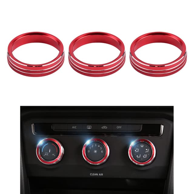 VDARK für Volkswagen Zubehör Rot AC Klimaanlage Schaltknopf Abdeckungen Metall Aufkleber Aufkleber Kappen für VW CC Tiguan Passat T-ROC - 3 Stück AC Knopfabdeckungen/Rot 🚗🔴