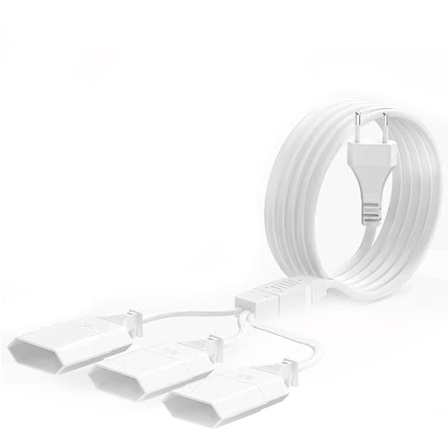 Stromkabel Verlängerung mit Flachstecker, 2M Stromkabel Verlängerung Netzkabel, 3 in 1 Typ-C Eurostecker auf Eurobuchse, Weiß 2M-3F 💡⚡️
