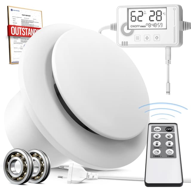 BUMSOU Badlüfter mit Feuchtigkeitssensor und Temperatursensor - WC Lüfter 100mm mit Fernbedienung