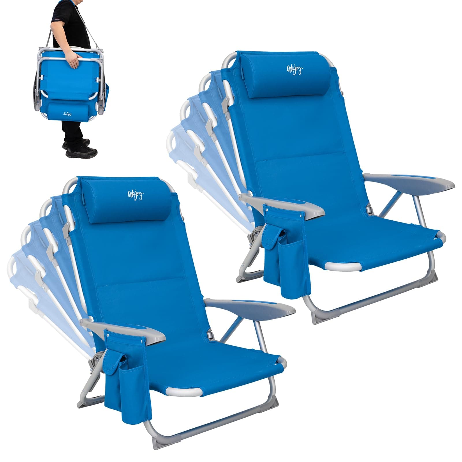 🏖️ #WEJOY Strandstuhl klappbar Alu Hochlehner Klappstuhl 4 Positionen 2er Set Blau - Deal des Tages!