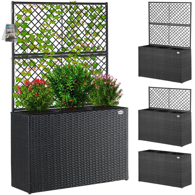 🌺🌿 Casaria® Blumenkasten Rankgitter 3 Innentöpfe Polyrattangeflecht Schwarz 🌿🌺