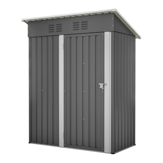 🏡🌧️ Thanaddo Geräteschuppen Gerätehaus 152 x 84 x 182 cm, 1,5m³ Stauraum, Metall Gartenschuppen mit Pultdach Belüftungslöcher, wetterfest Lagerschuppen im Freien für Outdoor (Grau) Grau S