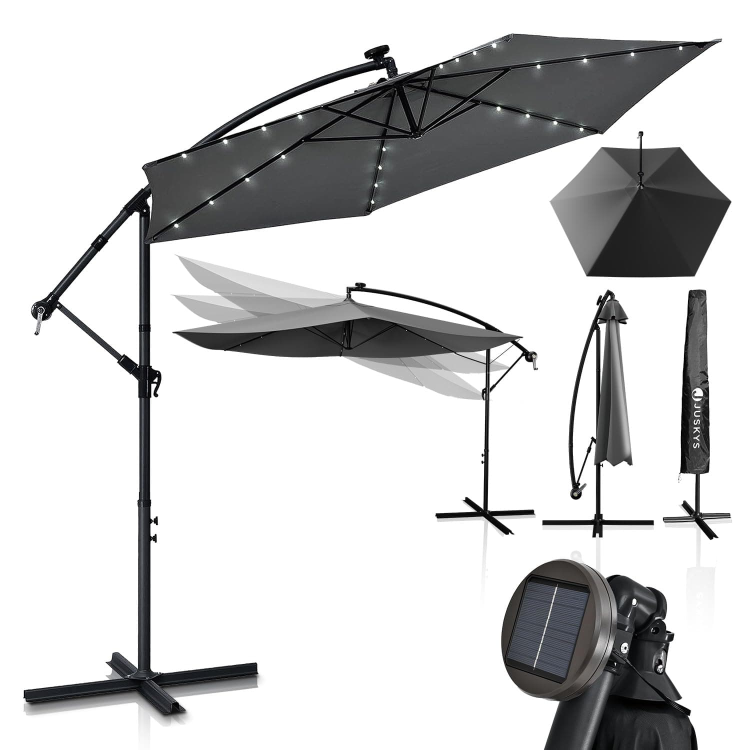 🌞🌿 Juskys Ampelschirm Brazil 350 cm LED Beleuchtung Solar & Kurbel 🌞🌿