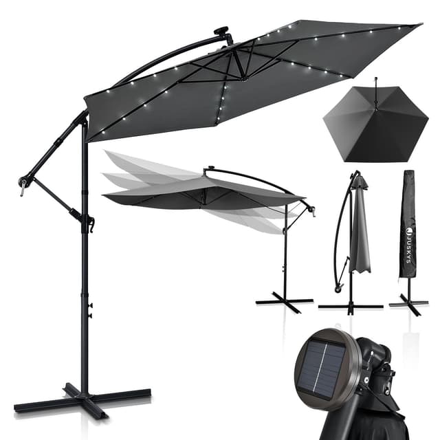 🌞🌿 Juskys Ampelschirm Brazil 350 cm LED Beleuchtung Solar & Kurbel 🌞🌿