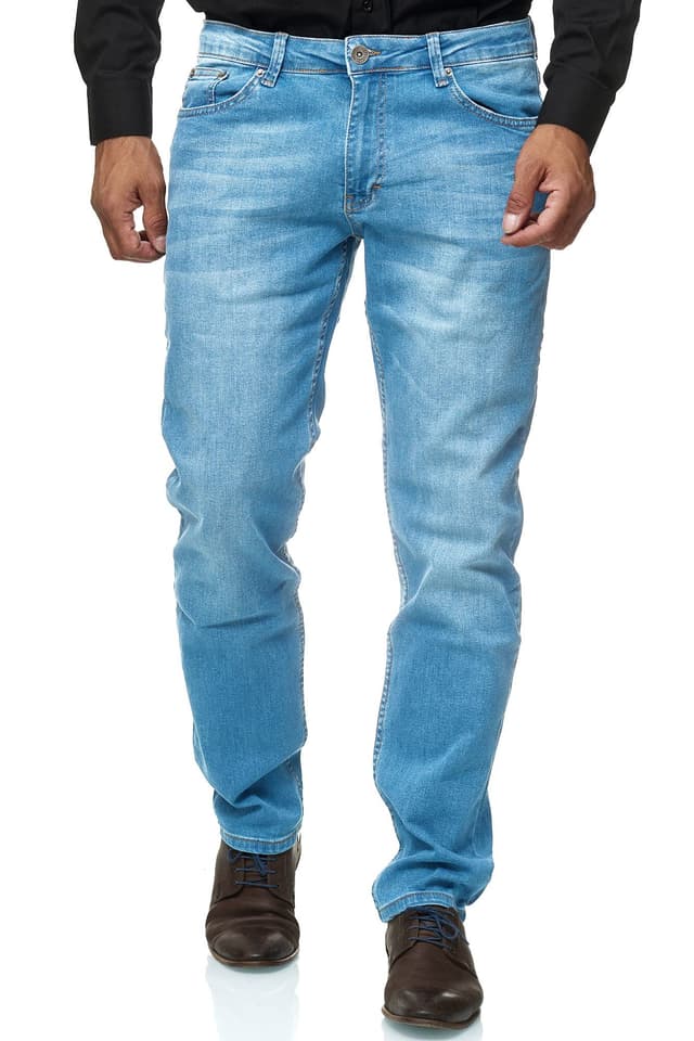 JEEL Herren-Jeans - Regular-Fit Straight-Cut - Stretch - Jeans-Hose Basic Washed 38W / 32L 02-hellblau 🌟