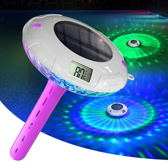 Solar Digital Pool Licht mit Dual LCD Bildschirmen - IPX7 Wasserdichtes Digital Thermometer