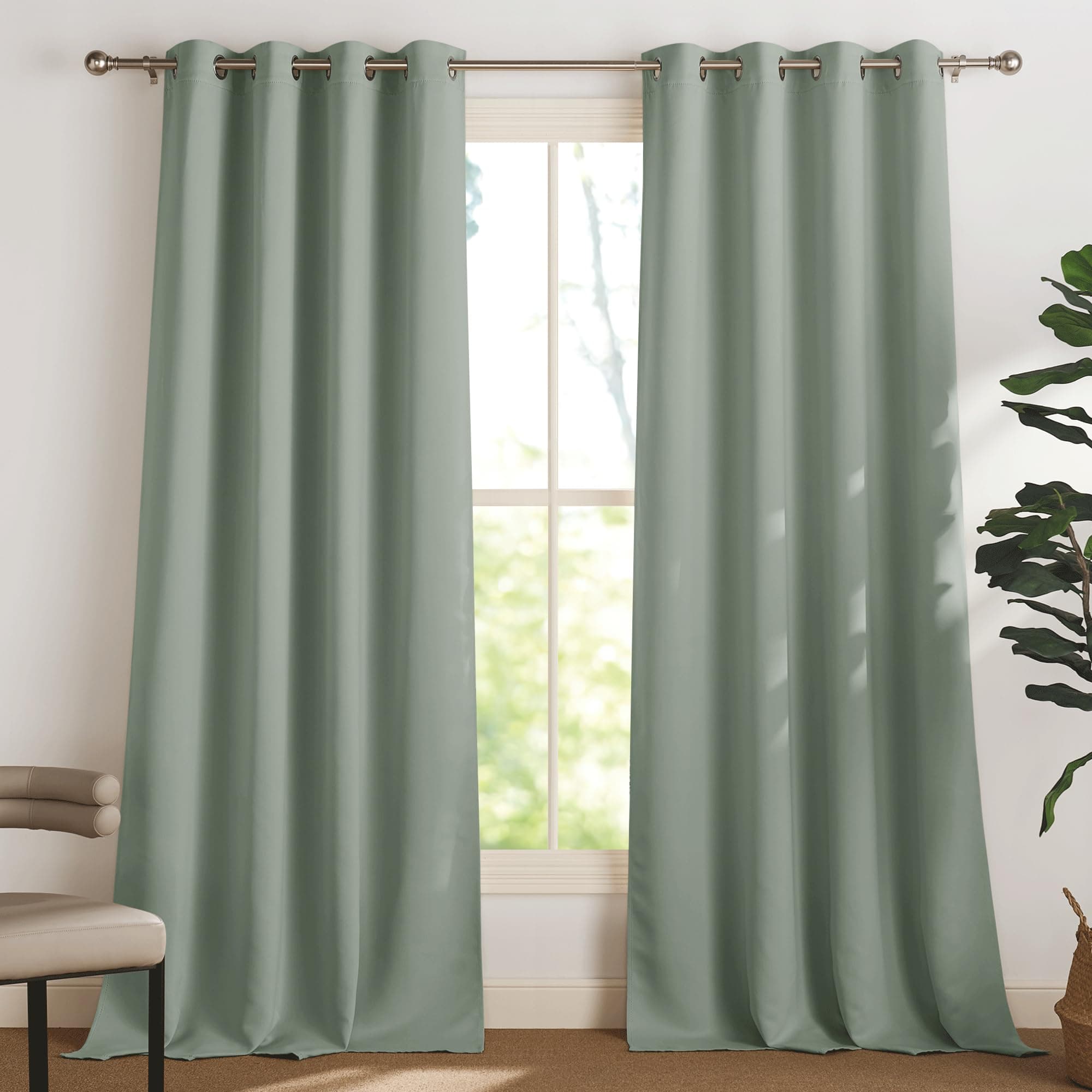 🌟 PONY DANCE Thermogardinen Hitzeschutz Ösenvorhang 2er Set 🌿 Salbeigrün H260 x B140 cm