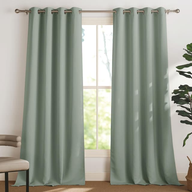 🌟 PONY DANCE Thermogardinen Hitzeschutz Ösenvorhang 2er Set 🌿 Salbeigrün H260 x B140 cm