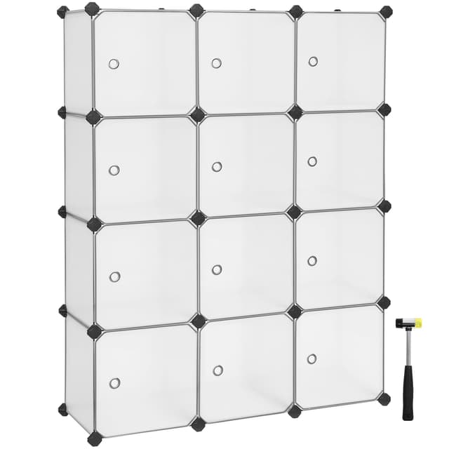 SONGMICS Regalsystem, Schuhregal, Set aus 12 Würfeln, Kleiderschrank aus Kunststoff, weiß LPC342W01 - 12 Würfel (93B x 123H cm) Weiß ⭐️👟📚