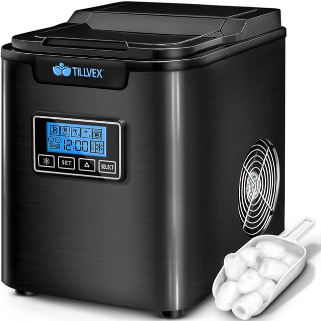 🧊 tillvex Eiswürfelmaschine Edelstahl 12 kg - 24 h | Eiswürfelbereiter mit Timer und 2,2 Liter Wassertank 🧊