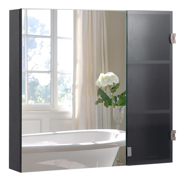 HollyHOME Spiegelschrank Bad, 75x70x13cm Schwarz 🚿✨