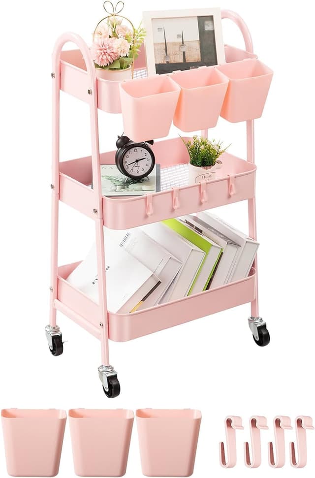 Danpinera Rollwagen mit 3 Ebenen - Mobiler Bastelwagen für Küche, Bad, Büro - 🛒 26.96€