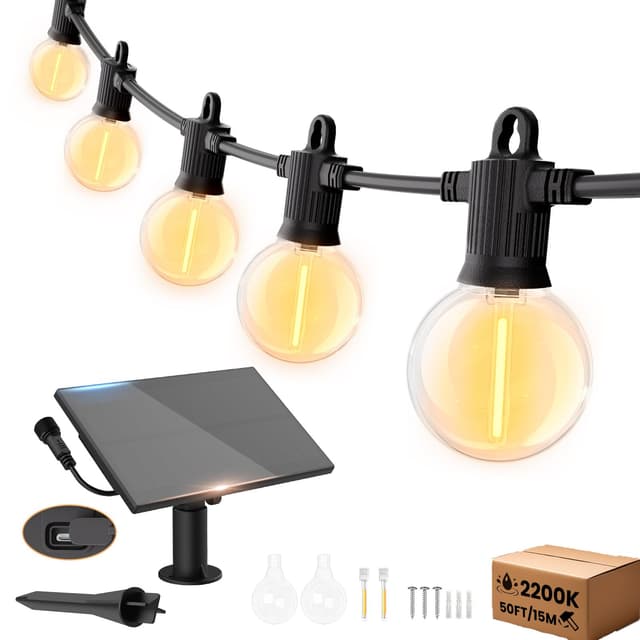 ZOTOYI 15M Solar LED Lichterkette Außen mit 24+2 G40 Birnen