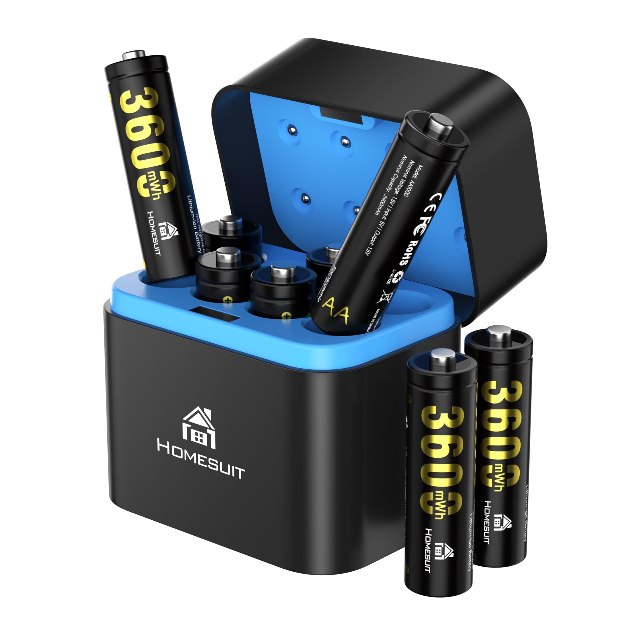 🔋🔋 Homesuit Batterien AA 8 Stück 1,5V 3600mWh Wiederaufladbare Lithium Akkus mit Schnelllade Ladegerät