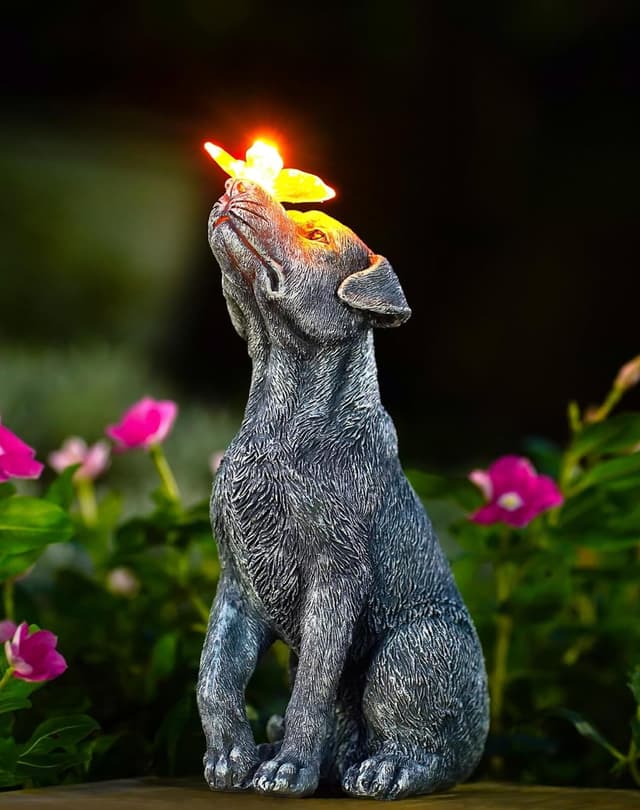 Yeomoo Hund Figuren mit Schmetterling Solar Deko für Außen 🐶🦋