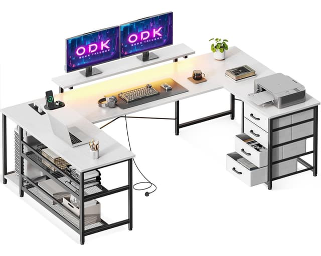 U-förmiger Gaming-Schreibtisch mit LED-Beleuchtung