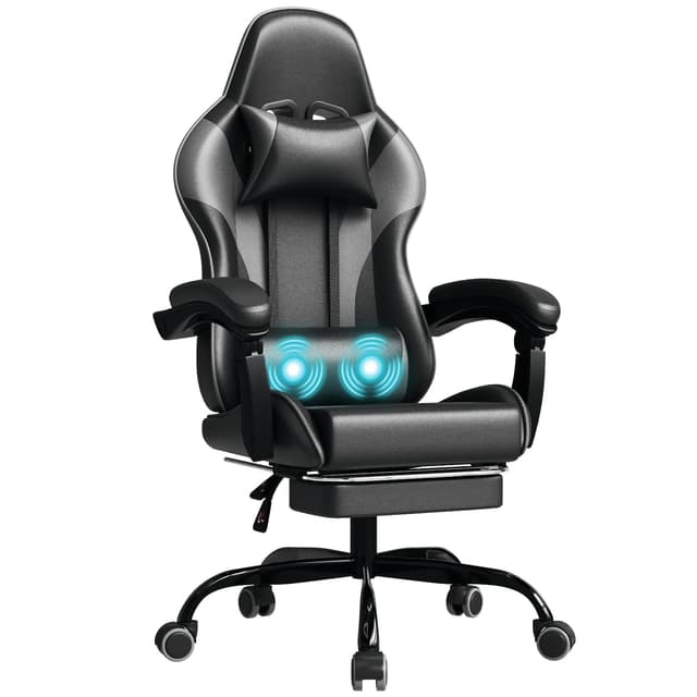 🎮 JUMMICO Gaming Stuhl mit Massagefunktion und Fußstütze - Grau