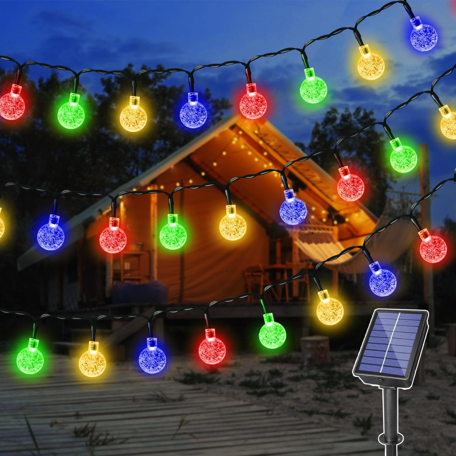 🌞🎉 Ollny Solar Lichterkette Aussen wetterfest 12M 100 LED - 100LED Bunt 🎉🌞