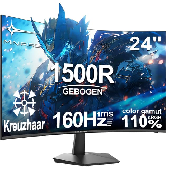 🎮 Minifire Gaming Monitor 24 Zoll, 160Hz, Curved Gaming Monitor 1500R, 1Ms, sRGB110%