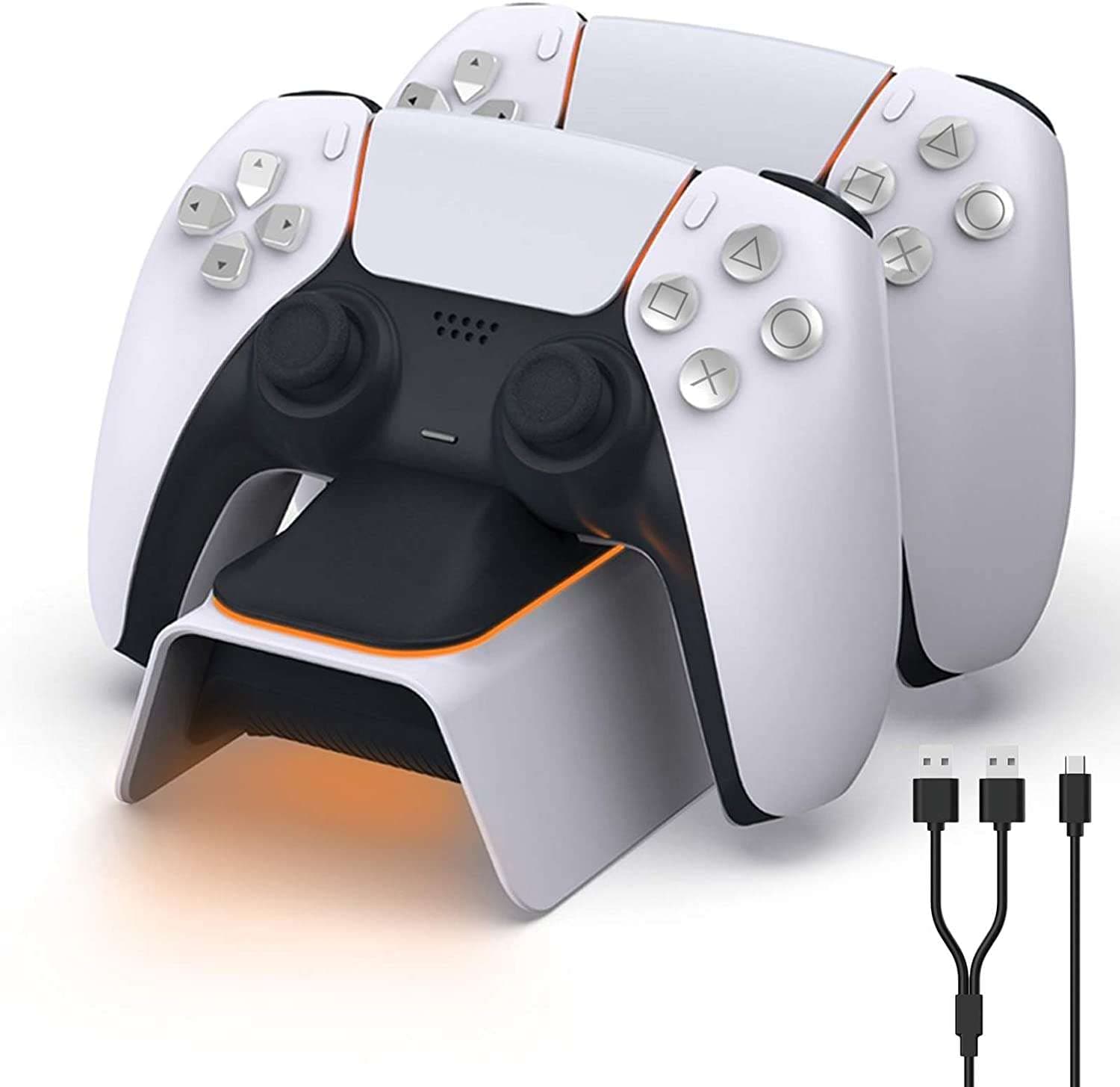 NexiGo PS5 Controller Ladestation 🎮 - 2 Std Schnelllade LED Anzeige 🟠 Schutzchip für DualSense Wireless Controller - Sony DualSense Kompatibel Weiß