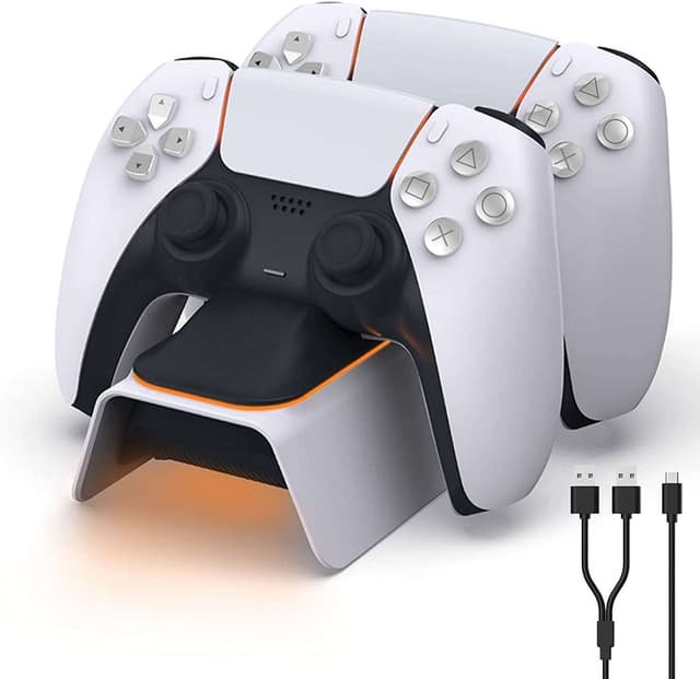 NexiGo PS5 Controller Ladestation 🎮 - 2 Std Schnelllade LED Anzeige 🟠 Schutzchip für DualSense Wireless Controller - Sony DualSense Kompatibel Weiß