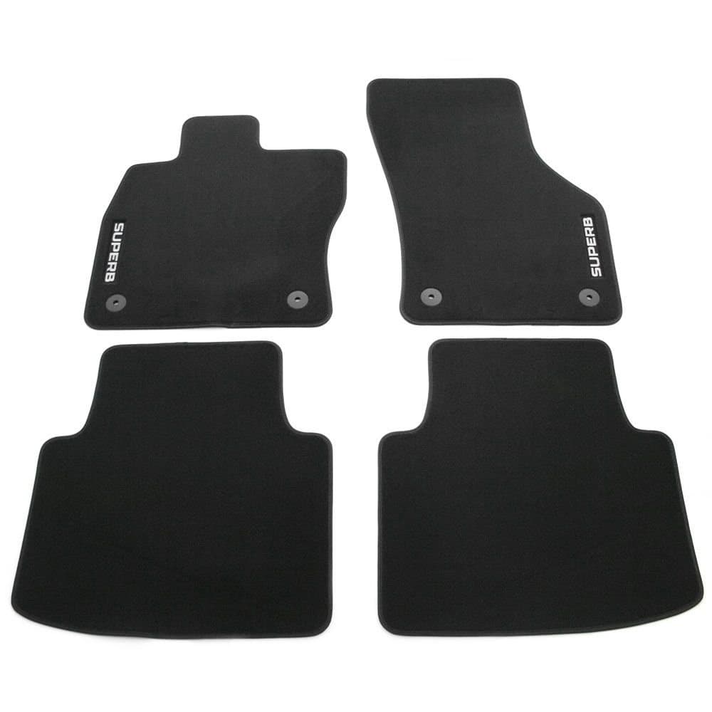🔥 Skoda 3V1061404B Textil Fußmatten 4x Stoffmatten schwarz mit SUPERB Schriftzug Single - Angebot!