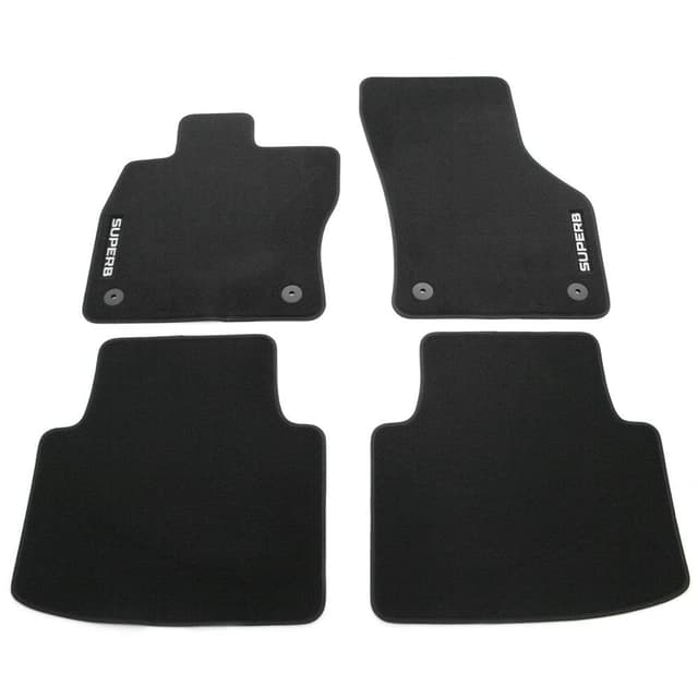 🔥 Skoda 3V1061404B Textil Fußmatten 4x Stoffmatten schwarz mit SUPERB Schriftzug Single - Angebot!