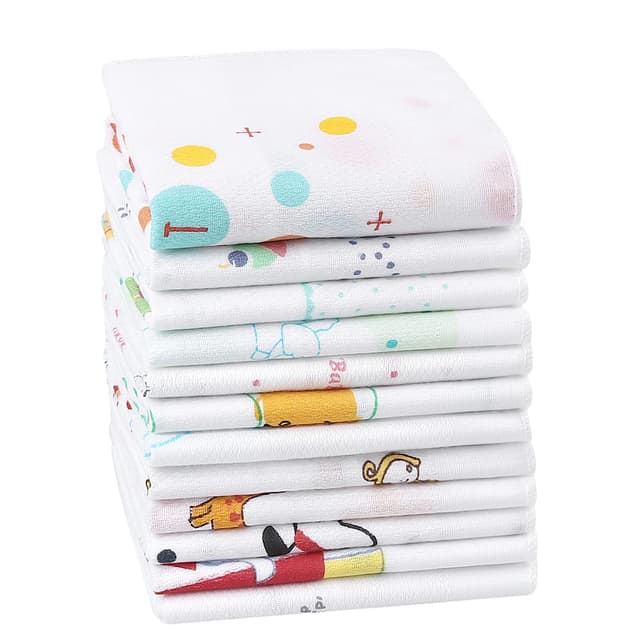 HOULIFE Kinder Taschentücher - Baby Stofftaschentücher, Doppelschicht Baumwollgarn für Mädchen Jungen, 12 Stücke 12 Muster, 35x35cm