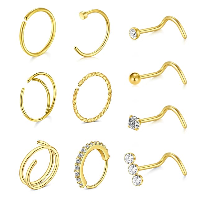 WillTen 10Pcs Nasenpiercing Ring L Form Stecker Silber Gold 🌟 20G Ring Dünn Korkenzieher Nasenstecker Schmuck Chirurgenstahl 🎁