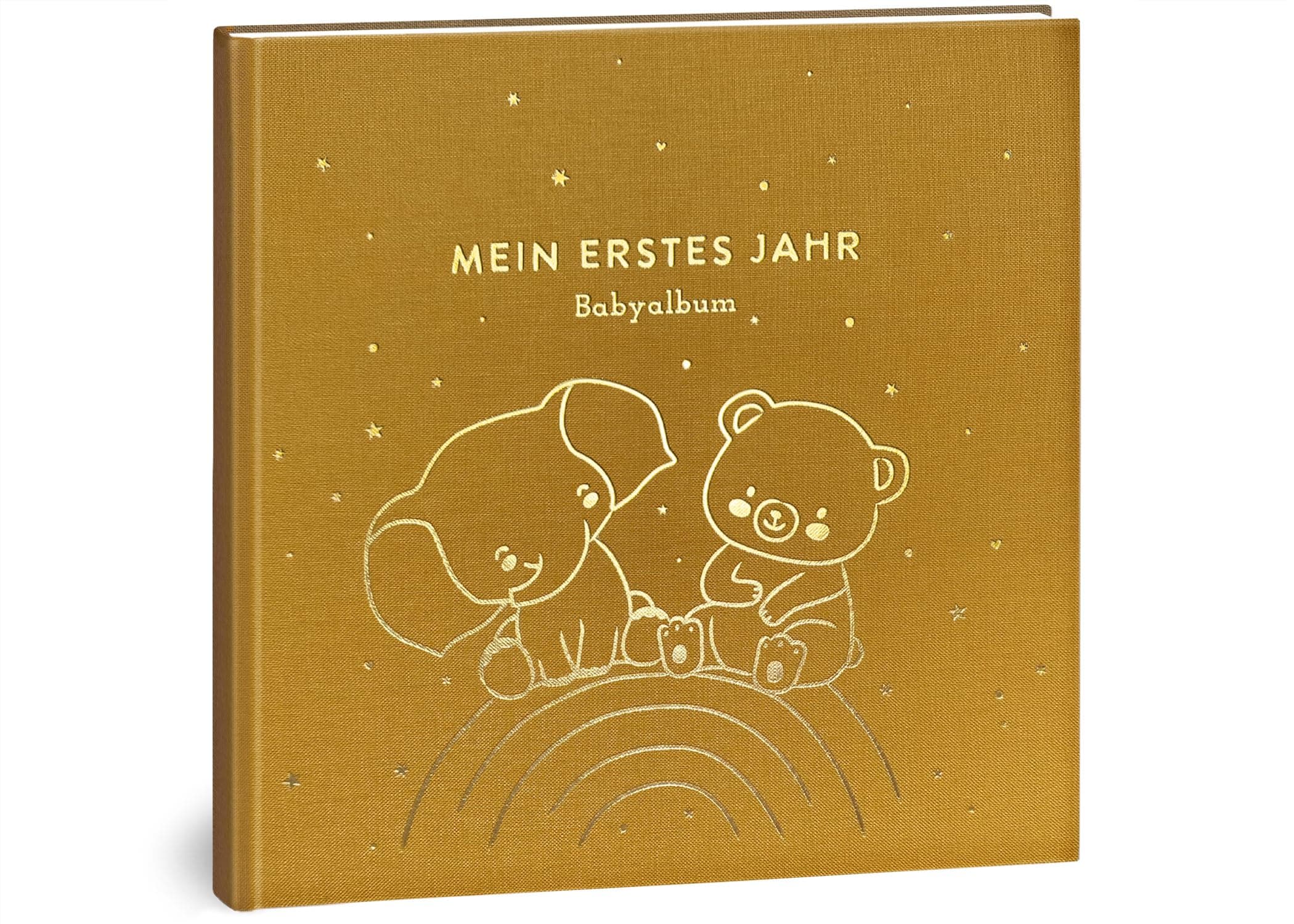Mein erstes Jahr Babyalbum - Hochwertiges Leinenbuch mit Goldprägung für die schönsten Erinnerungen 🌈✨
