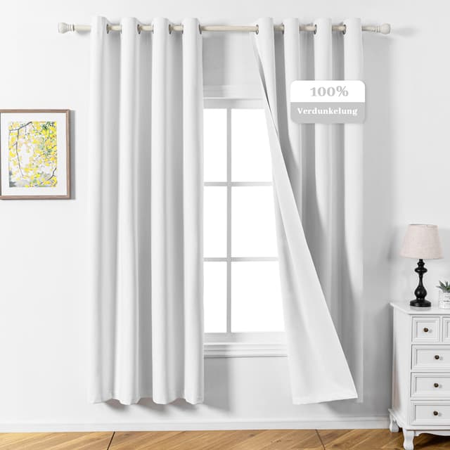 🏡 MYSKY HOME Gardinen Weiss mit Ösen Schallschutz Vorhänge Blackout Vorhang Leinenoptik Gardine für Kinderzimmer und Wohnzimmer, 2er Set 🌙