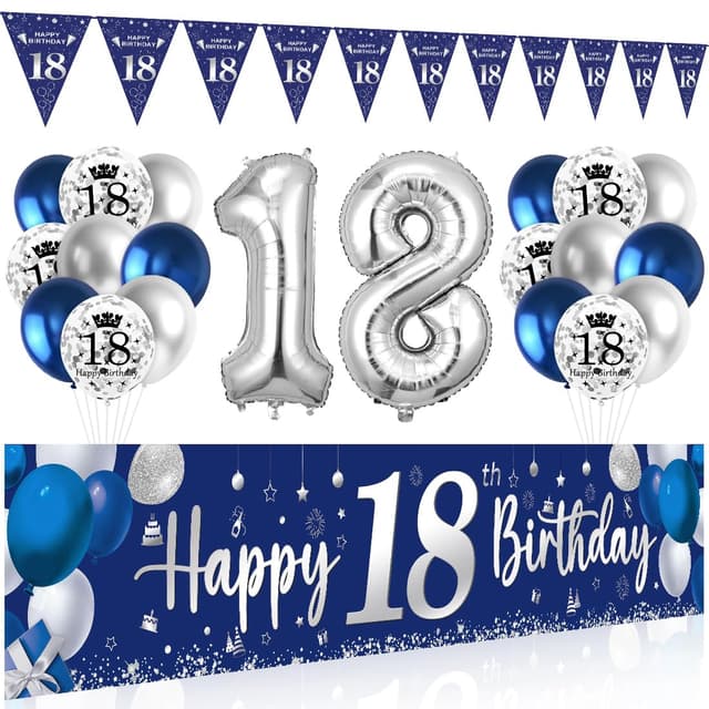 18. Geburtstag Deko Set - Banner, Ballons und Wimpel 🎉