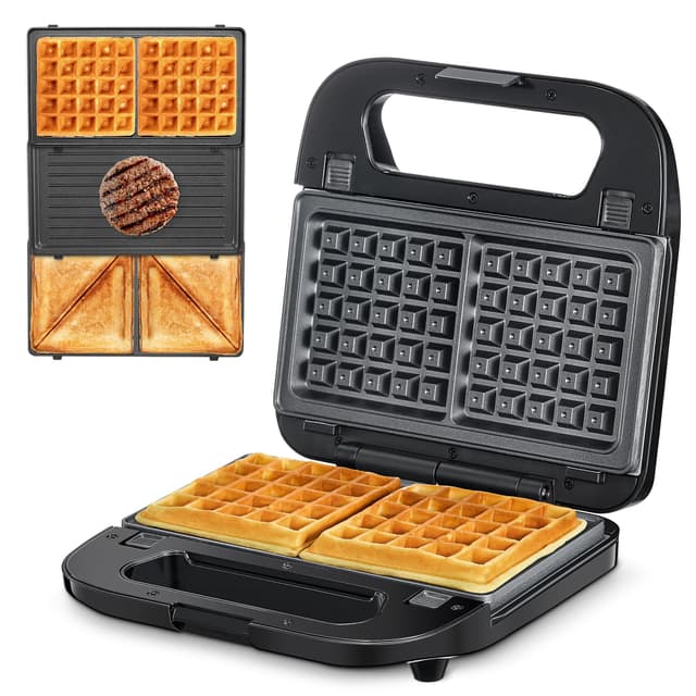 Multifunktionsgerät 3-in-1 🥪🧇🥩 Antihaftbeschichtete abnehmbare Platten