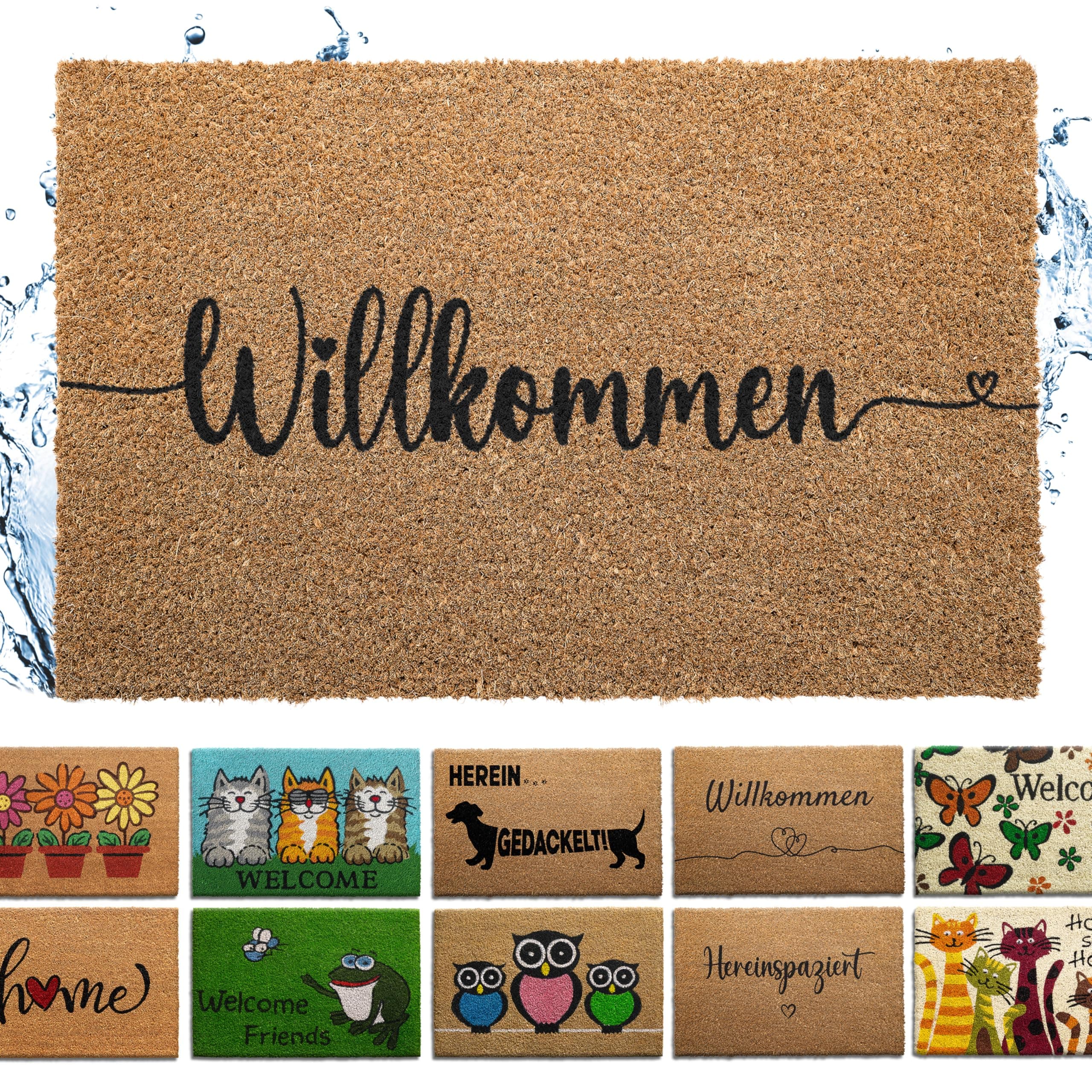 Bodenständig® Fußmatte Kokos [Wetterfest] - Willkommen Design 40x60 cm
