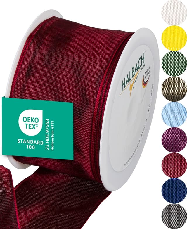 Halbach Seidenbänder Premium Geschenkband mit Drahtkante | Breite 60mm Länge 25m | Öko-Tex 100 zertifiziertes Schleifenband | Taftband Made in Germany