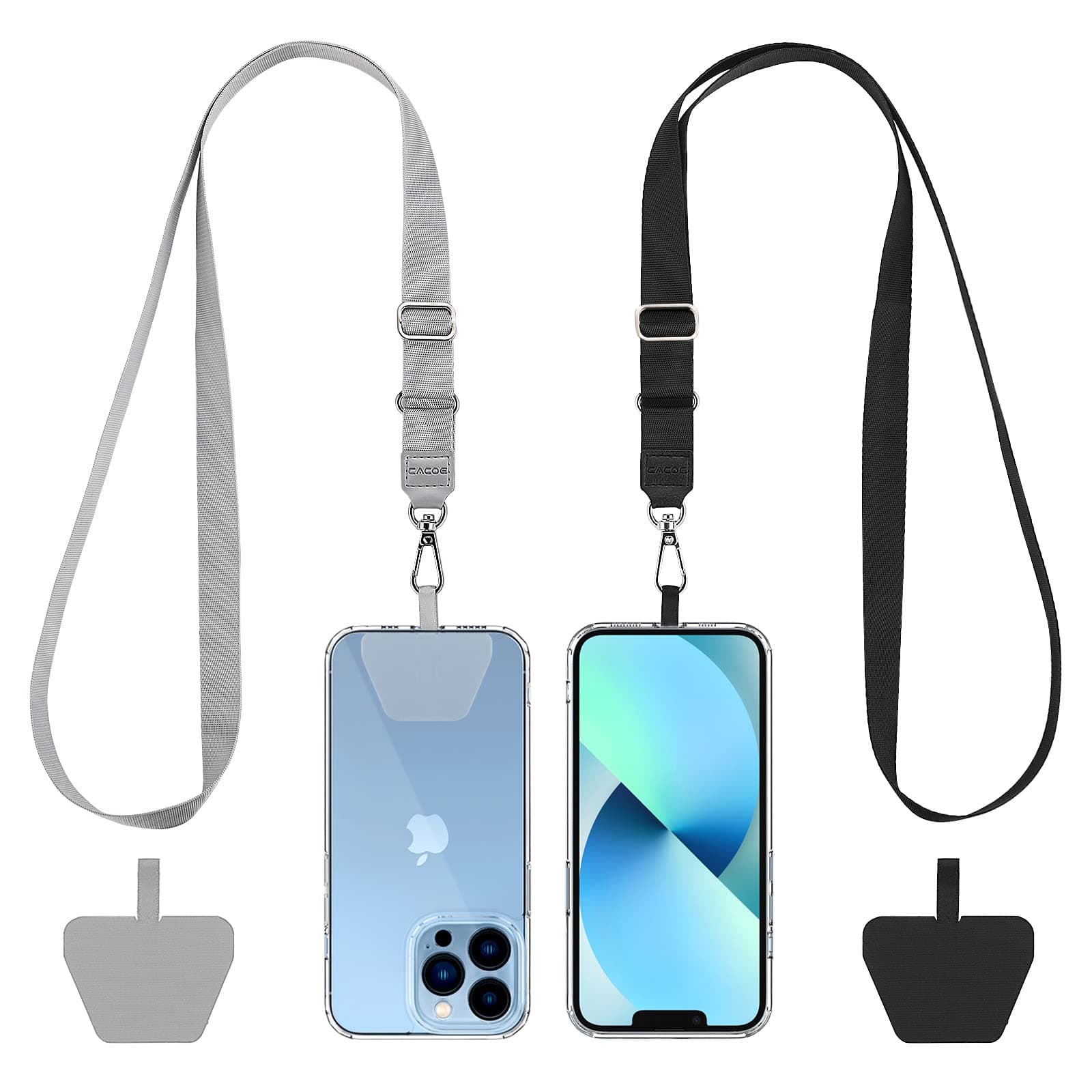 📱 CACOE Handyband Universal 2 Stück Einstellbar Halsband Schlüsselband mit 2 Durable Patches,Handy-Lanyard Universelle Umhängetasche Multifunktional A-grau