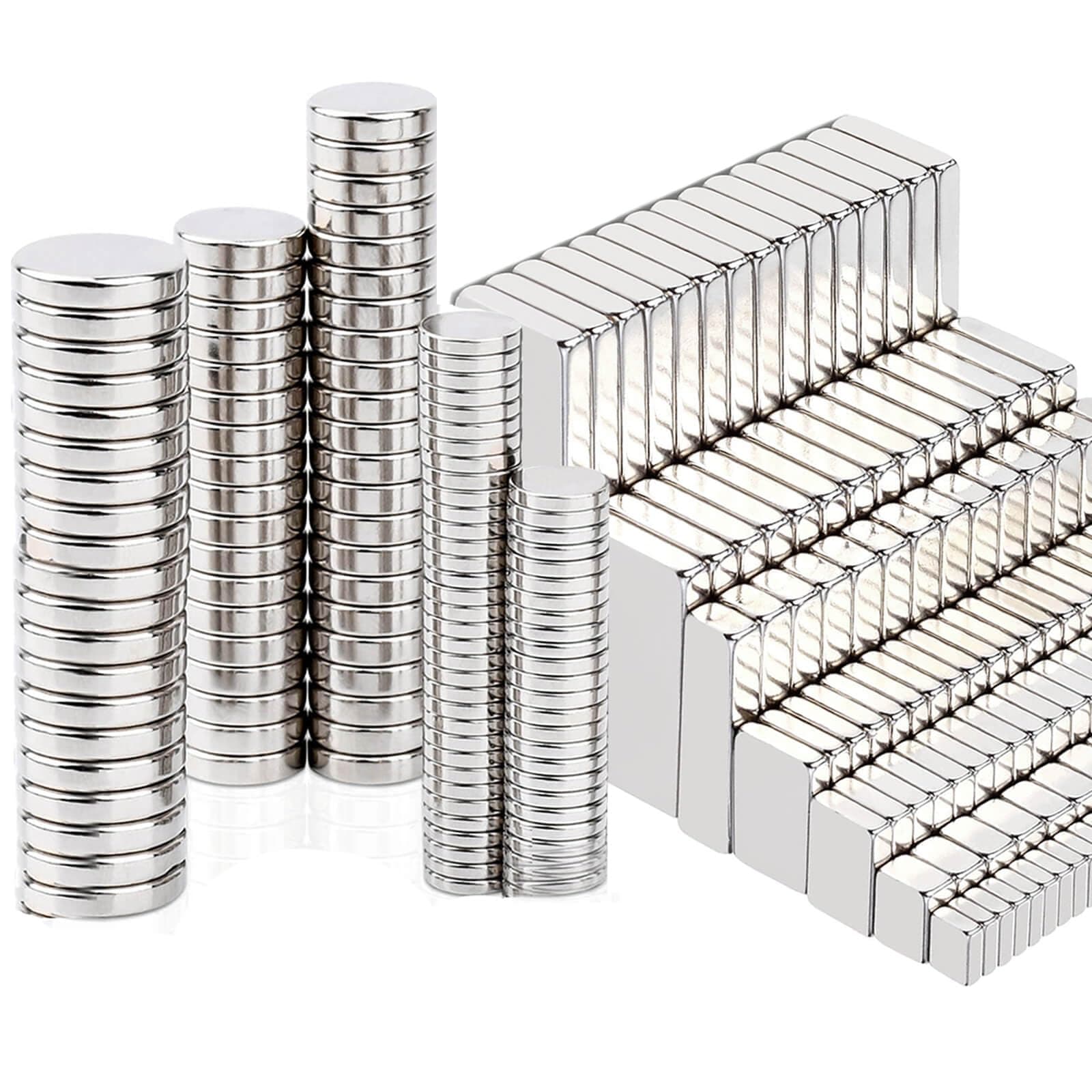 🧲 300 Stück Neodym Magnete Extra Stark - 4 Verschiedene Größen, Silber - Kleine Magnete für Magnettafel, Whiteboard, Handwerk, Kühlschrankmagnete