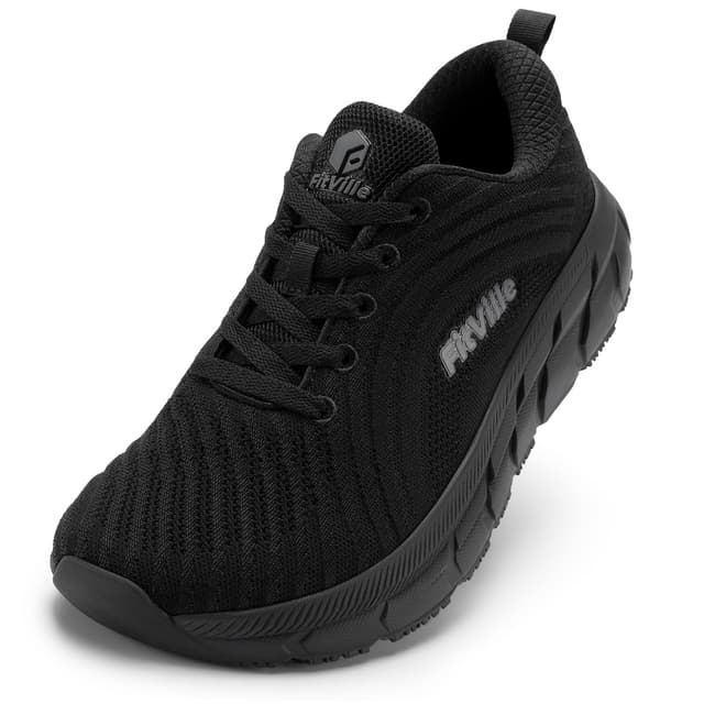 FitVille Extra Weite Laufschuhe Herren Joggingschuhe 🏃‍♂️ Gedämpft Sportschuhe Leicht Barfußschuhe Atmungsaktiv Turnschuhe Tennis Fitness Jogging Walkingschuhe 44.5 EU X-Weit Schwarz