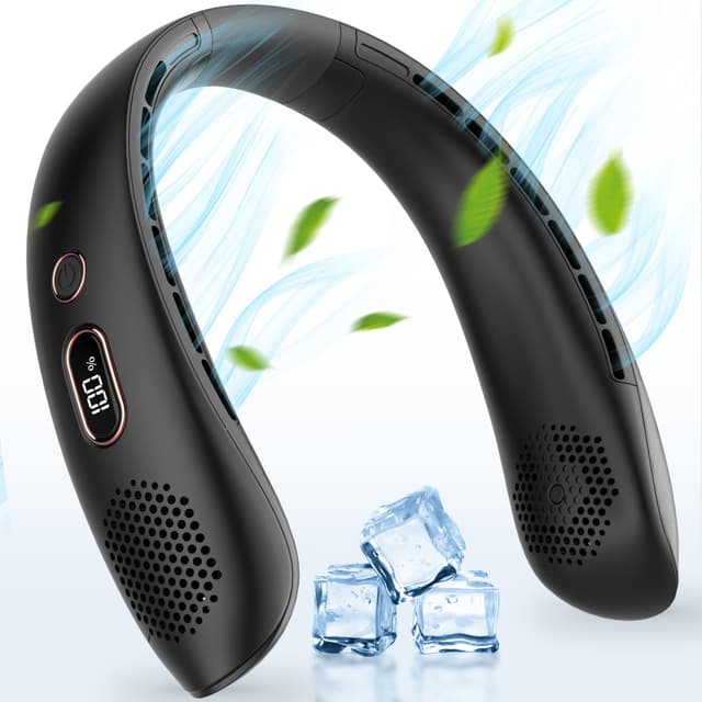 360° Kühlender Nackenventilator für Damen und Herren 🌀 Tragbar und leise 🌀 LCD-Digitalanzeige 🌀 Wiederaufladbar
