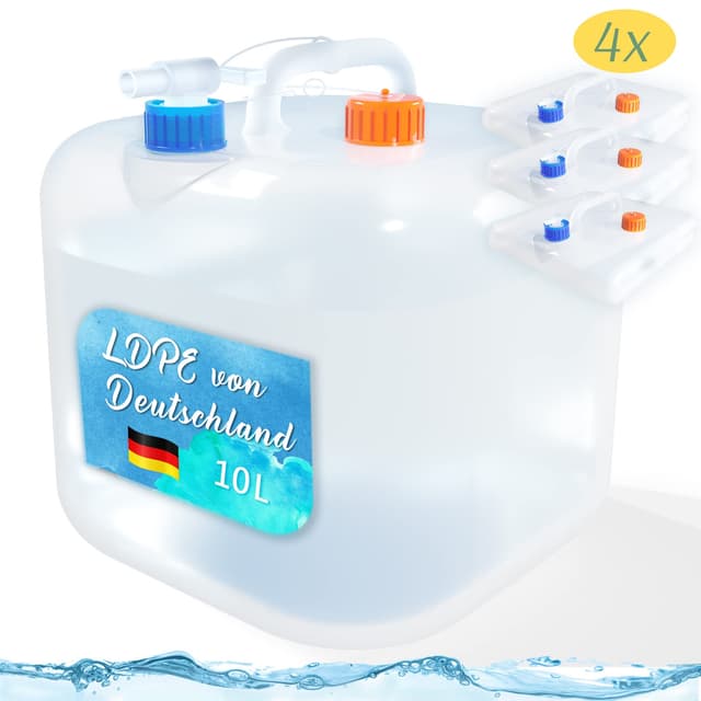 🏕️🚰 Reinalin Wasserkanister Faltbar - Wassertank mit Hahn Camping Trinkwasserkanister 100 Prozent Dicht - Lebensmittelecht Kanister Wasser 4 x 10L