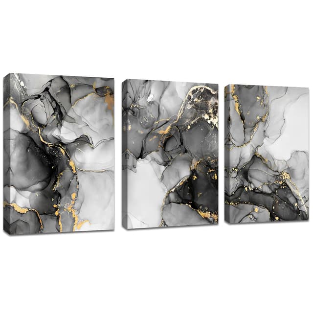 Marmor Grau Gold Bilder auf Leinwand 3er Set 🖼️