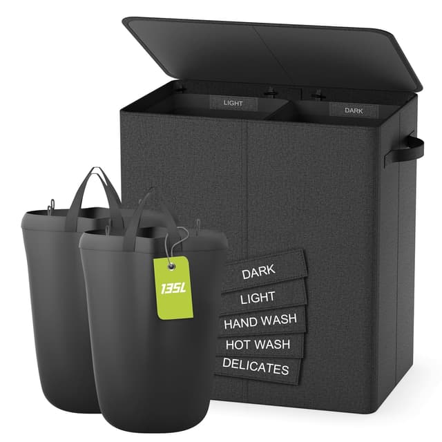 🧺 Wäschekorb Mit Deckel, 135L Extra Große Wäschekorb 2 Fächer