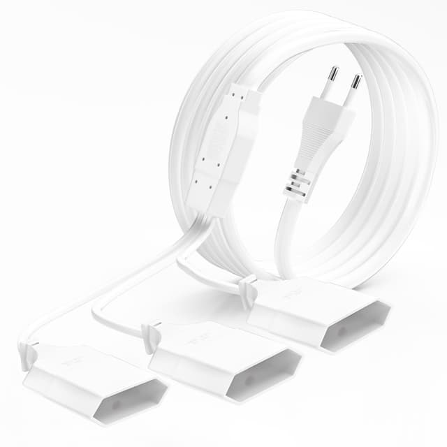 🔌 Stromkabel Verlängerung mit Flachstecker, 7M Stromkabel Verlängerung Netzkabel, 3 in 1 Typ-C Eurostecker auf Eurobuchse, Weiß 7M-3F