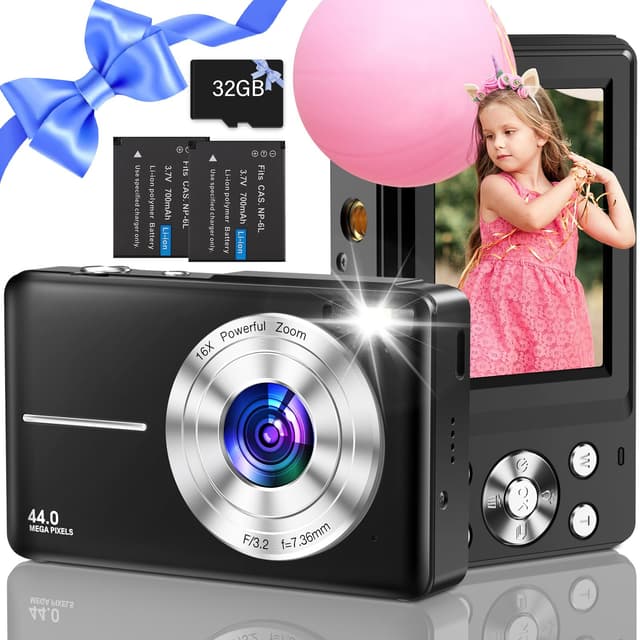 Nsoela Fotokamera Kompaktkamera mit 32GB Karte 44MP Fotoapparat 1080P HD Vlogging Kamera