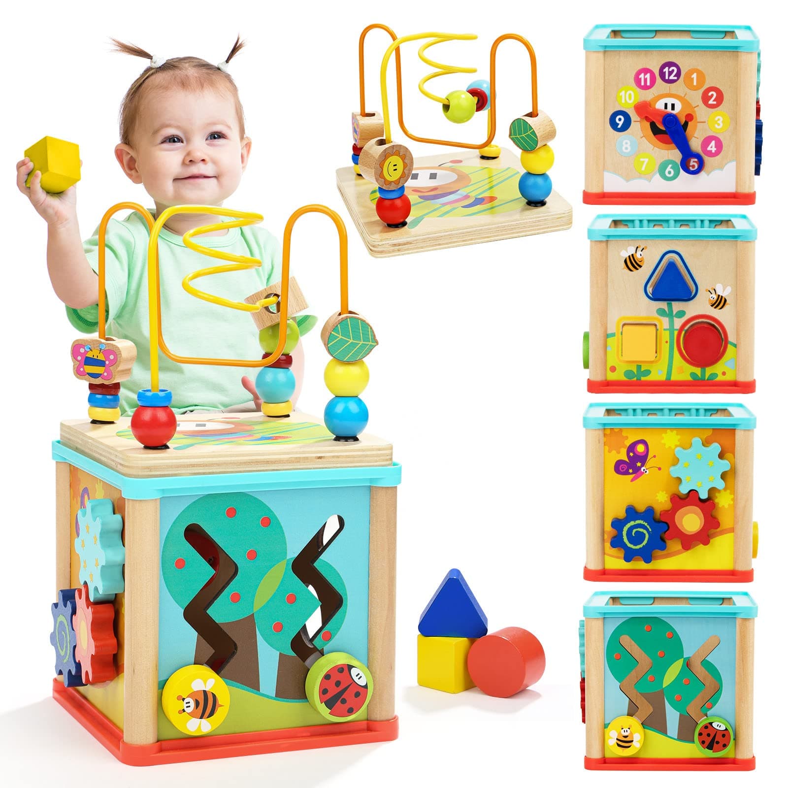 🎁 TOP BRIGHT Holz-Formsortierer & Aktivitätswürfel für 1 Jahr altes Baby 🎈